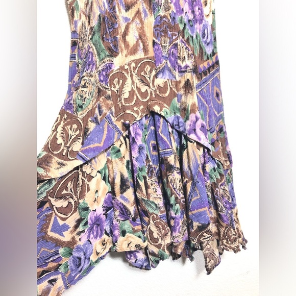 Petite Sophisticate Purple and Brown Floral Midi Dress Crew neck and zipper back - Picture 5 of 13